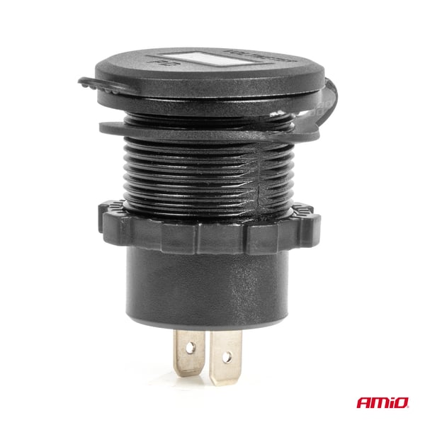 Autolaturi USB-liitännöillä ja jännitteenkoettimilla, vedenpitävä, 2x USB-C 12V 24V AMIO-04225
