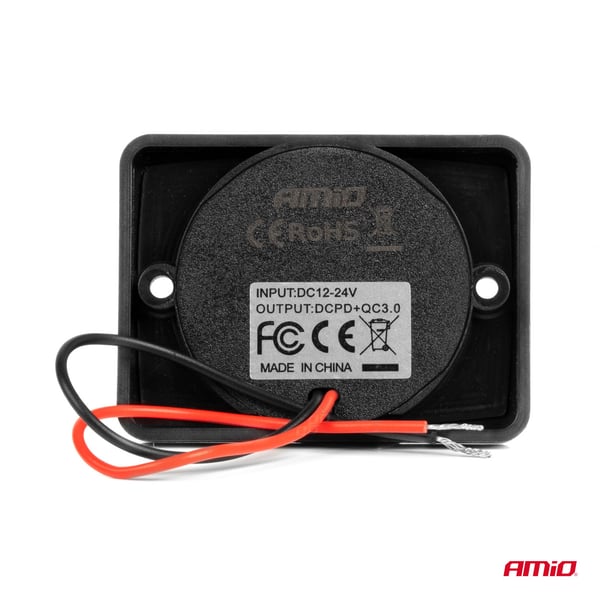 Biloplader med USB-stik vandtæt firkantet USB + USB-C QC3.0 12V 24V AMIO-04231