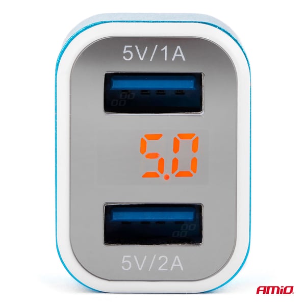 Biloplader 2x USB + voltmeter TEST-04 AMIO-01028