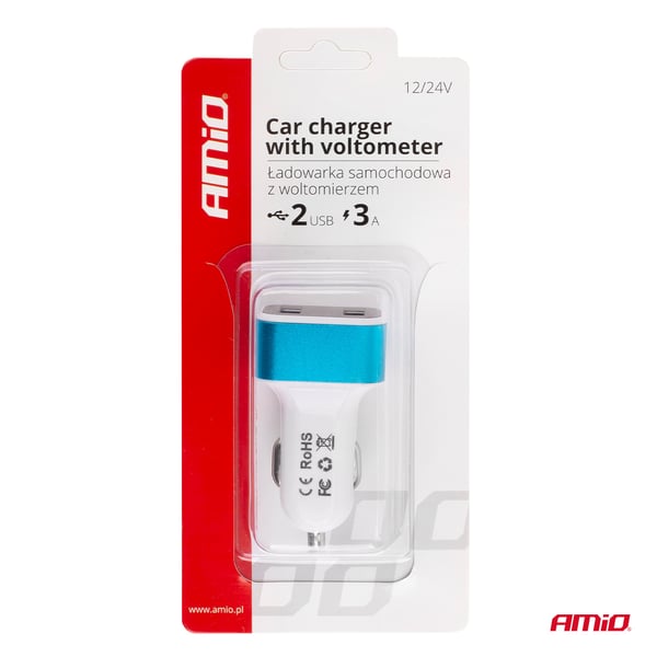 Biloplader 2x USB + voltmeter TEST-04 AMIO-01028
