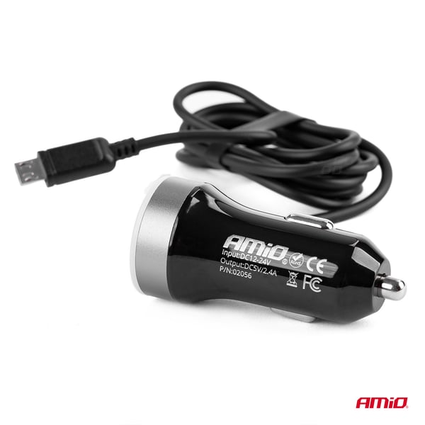 Biloplader PCH PRO-01 microUSB + 2x USB 2.4A 12V 24V AMIO-02056