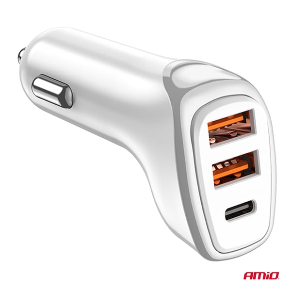 Biloplader 2x USB-A + USB-C 38W AMIO-03886