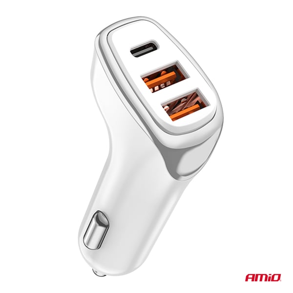 Biloplader 2x USB-A + USB-C 38W AMIO-03886