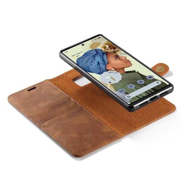 Mobil lommebok DG-Ming 2i1 til Google Pixel 6 Pro - Brun