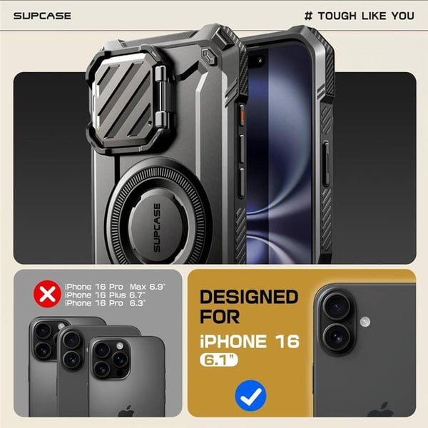 SUPCASE UB Mag XT kuori Apple iPhone 16 - Musta