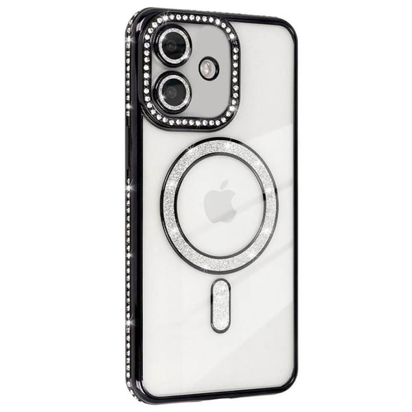 Diamond bling MagSafe cover til Apple iPhone 16 - Sort Diamond bling MagSafe cover til Apple iPhone 16 - Sort