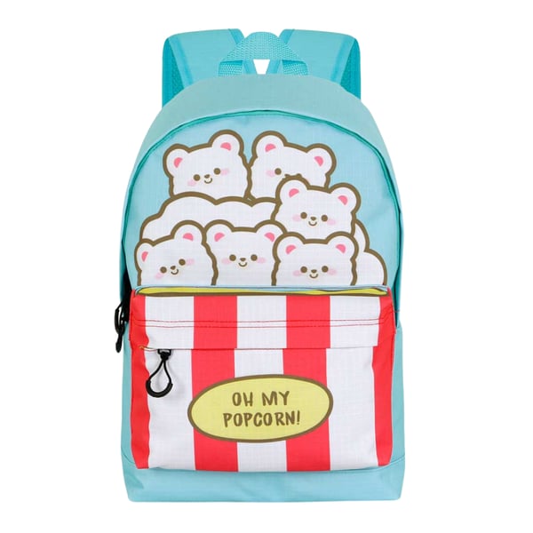 Oh My Pop! Popcorn blå skolryggsäck med ett fack 31x44x18 cm