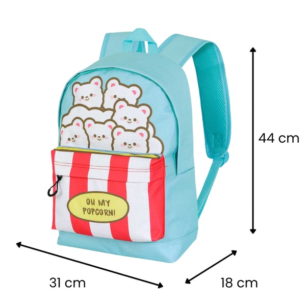 Oh My Pop! Popcorn blå skolryggsäck med ett fack 31x44x18 cm