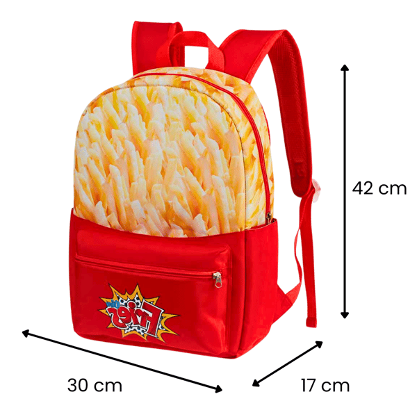 Oh My Pop! Fries Skolerygsæk med ét rum, rød, 30x42x17 cm