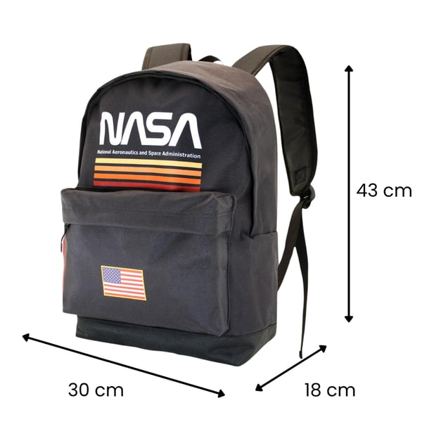 NASA Unisex skolerygsæk med flere rum, sort, 30x43x18cm