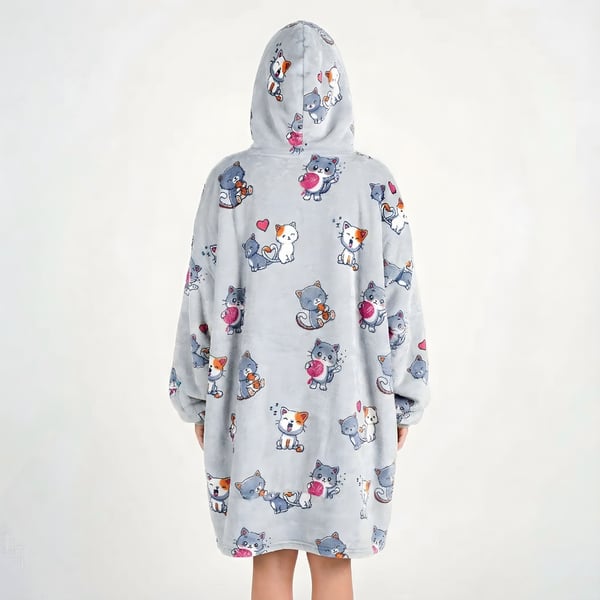 Meget blød doven badekåbe, tæppe, sweatshirt, grå katte, 100 cm