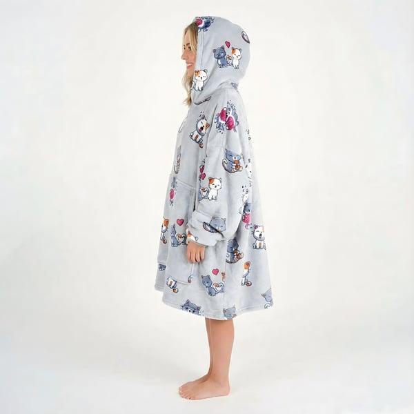 Meget blød doven badekåbe, tæppe, sweatshirt, grå katte, 100 cm