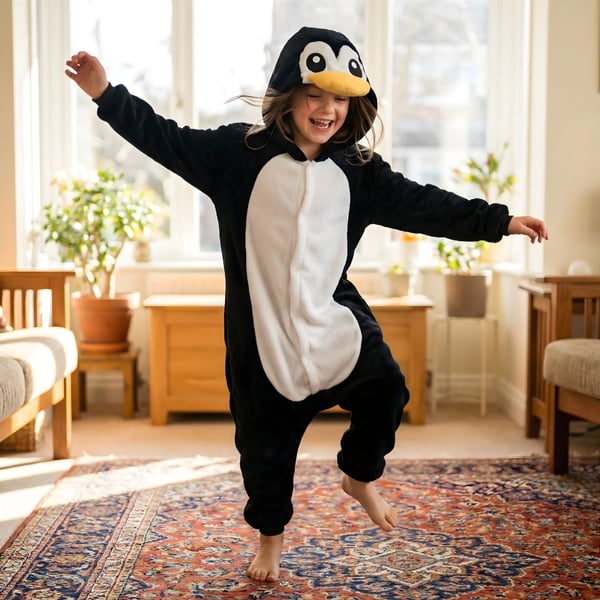 Kigurumi-pyjamaskostume med pingvin til børn 105-115 cm