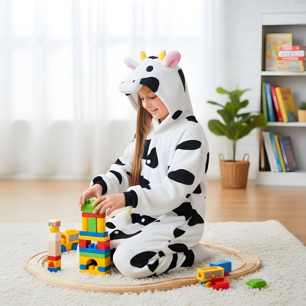Kigurumi pyjamas med ko-kostume 135-145 cm