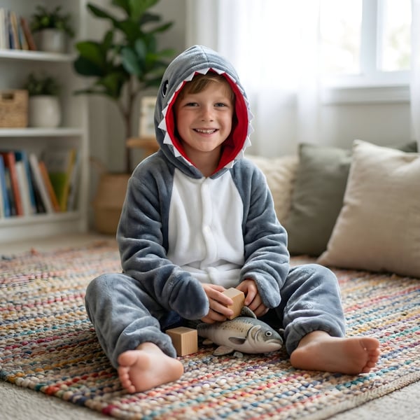 Kigurumi-pyjamas med haj og baby kostume til børn 125-135 cm