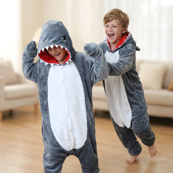 Kigurumi-pyjamas med haj og baby kostume til børn 125-135 cm