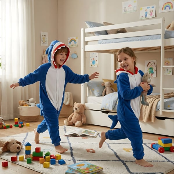 Kigurumi pyjamas kostume marineblå haj børn 125 - 135 cm