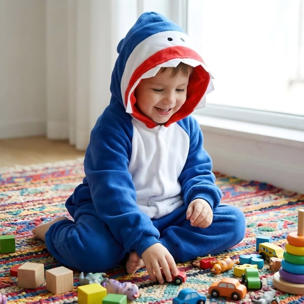 Kigurumi pyjamas kostume marineblå haj børn 125 - 135 cm