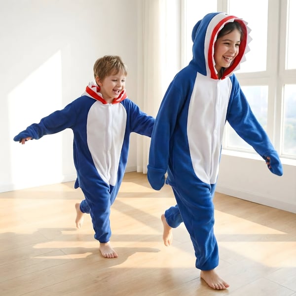 Kigurumi-pyjamas marinblå haj barn 115-125 cm