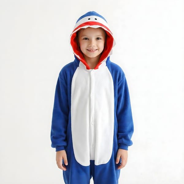 Kigurumi pyjamas kostume marineblå haj børn 105 - 115 cm