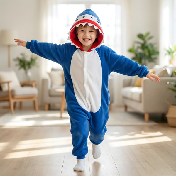 Kigurumi pyjamas kostume marineblå haj børn 105 - 115 cm
