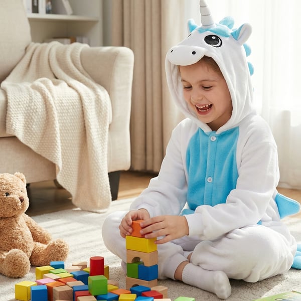 Kigurumi-pyjamas med vit enhörning för barn, 95-105 cm