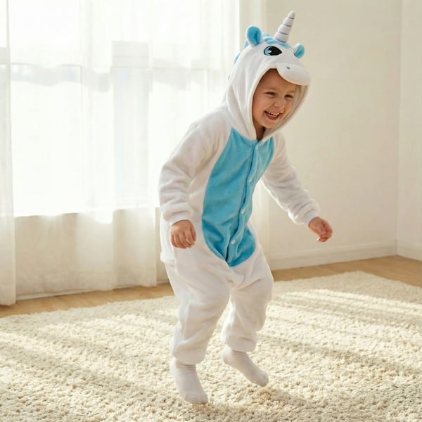 Kigurumi-pyjamas med vit enhörning för barn, 95-105 cm