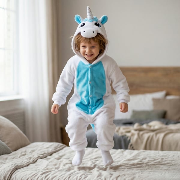 Kigurumi-pyjamas med vit enhörning för barn, 95-105 cm