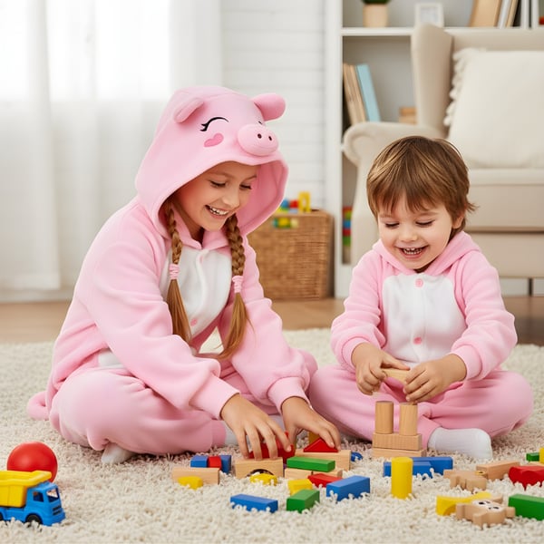 Kigurumi-pyjamas rosa grå barn 95-105 cm