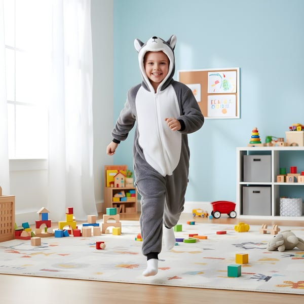 Kigurumi pyjamas kostume grå husky børn 105-115cm