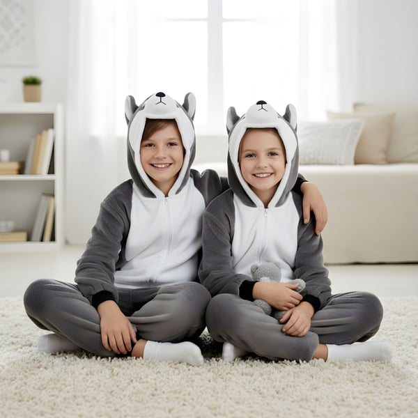 Kigurumi-pyjamas förklädnad grå husky barn 95-105 cm