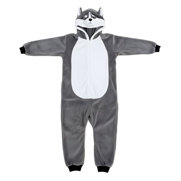 Kigurumi-pyjamas förklädnad grå husky barn 95-105 cm
