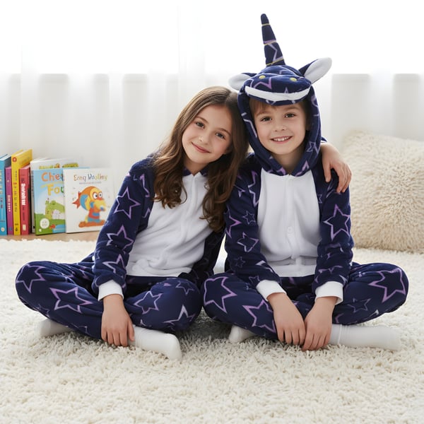 Kigurumi pyjamas kostume med stjerner og enhjørning til børn 135-145 cm