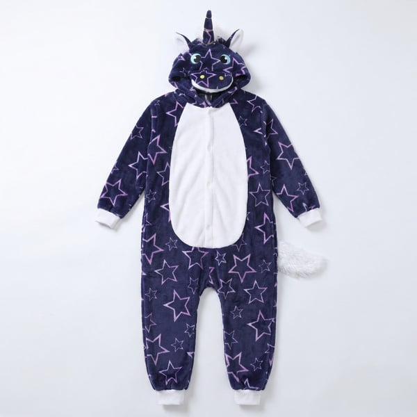 Kigurumi pyjamas kostume med stjerner og enhjørning til børn 115-125 cm