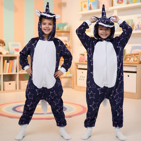 Kigurumi pyjamas kostume med stjerner og enhjørning til børn 115-125 cm
