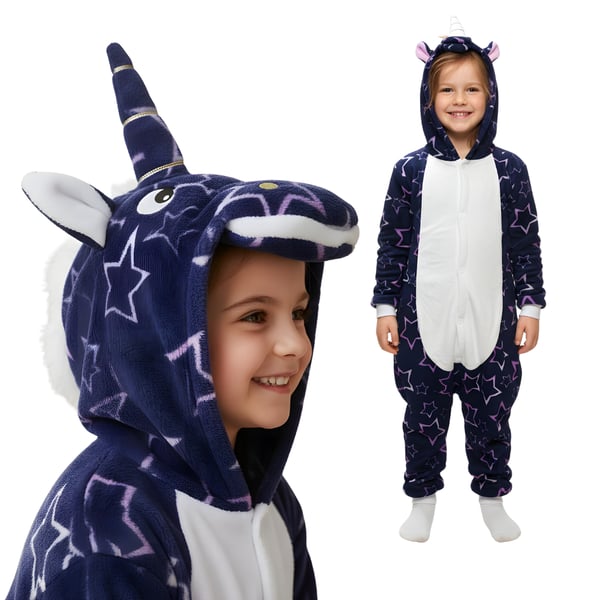 Kigurumi pyjamas kostume med stjerner og enhjørning til børn 135-145 cm