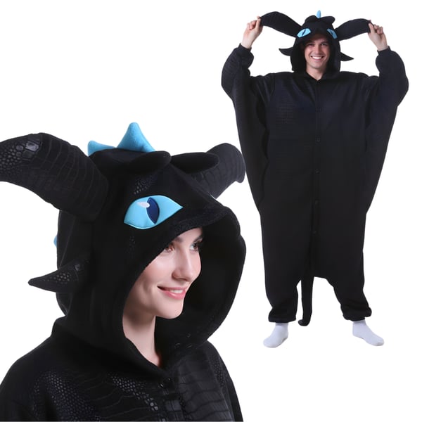 Kigurumi pyjamas tandløs kostume blå XL: 175 - 185 cm