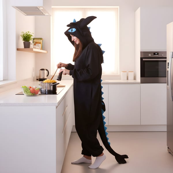 Kigurumi Pyjamas Tandløs Kostume Blå M: 155 - 165cm