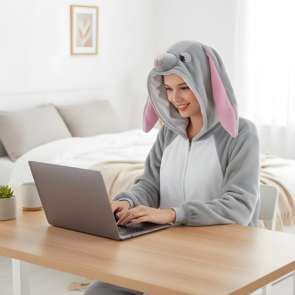 Kigurumi Pyjamas Onesie Grå Kanin XXL 185-195 cm