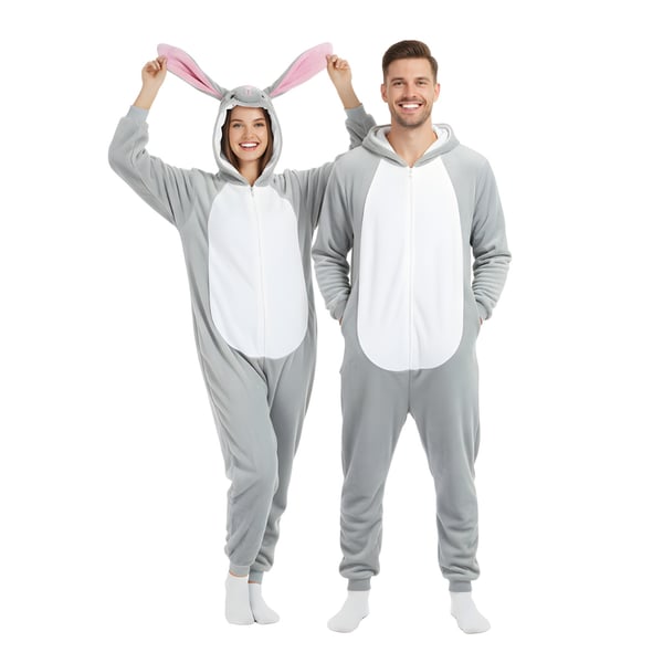 Kigurumi pyjamas kostume grå kanin XL: 175 - 185 cm