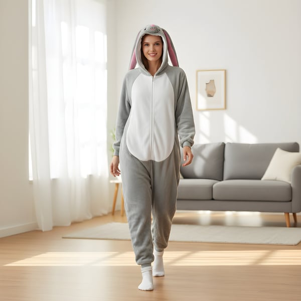 Kigurumi pyjamas kostume grå kanin XL: 175 - 185 cm