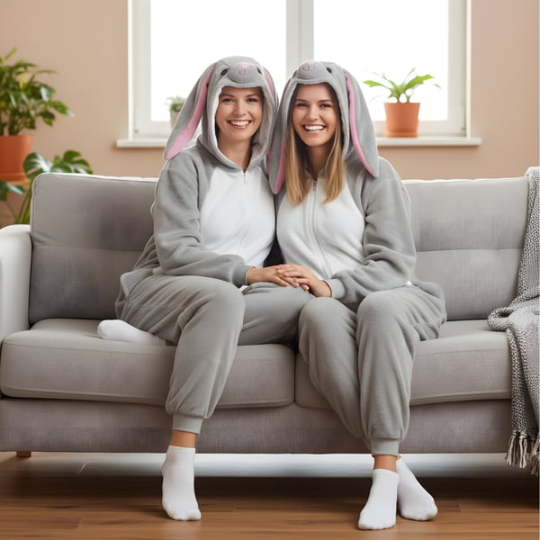 Kigurumi pyjamas kostume grå kanin XL: 175 - 185 cm