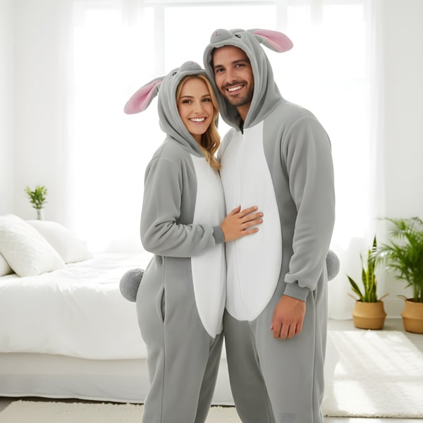 Kigurumi-pyjamas i kostume, grå kanin, størrelse 145-155 cm