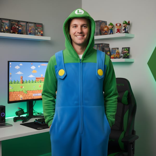 Onesie Kigurumi Pyjamas kostume Super Mario Luigi M: 155 - 165 cm
