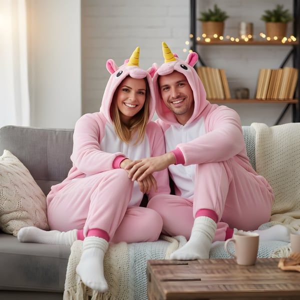 Kigurumi pyjamas kostume med lyserød enhjørning L: 165-175 cm