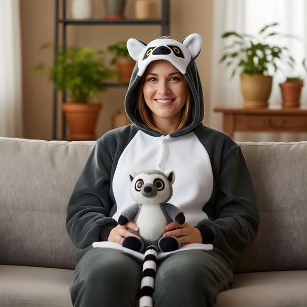 Onesie Kigurumi Pyjama-asu Lemur-asu XL: 175-185 cm