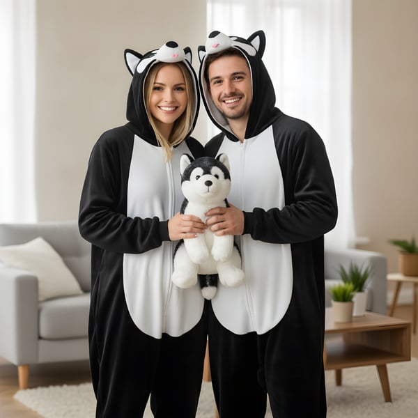 Kigurumi Pyjamas Kostume Sort Husky XXL: 185 - 195cm