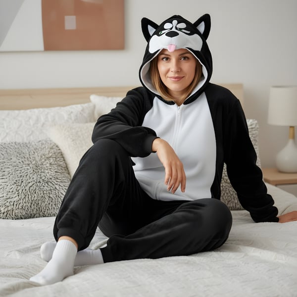 Kigurumi Pyjamas Kostume Sort Husky XXL: 185 - 195cm
