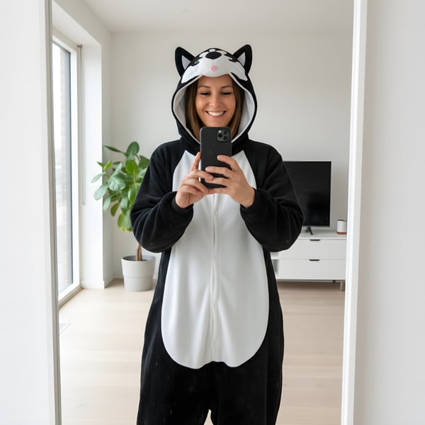 Kigurumi Pyjamas Kostume Sort Husky Størrelse: 145 - 155 cm