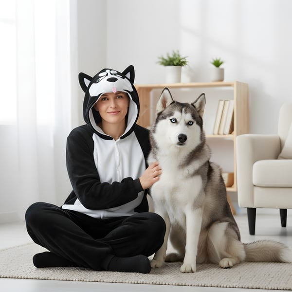 Kigurumi Pyjamas Kostume Sort Husky Størrelse: 145 - 155 cm